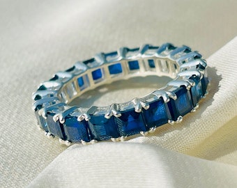 Blue Sapphire Eternity Ring, Dainty Ring, Stacking Sapphire Ring, Eternity Band, Stackable Ring, Gift Idea, Eternity Ring, Gift For Her