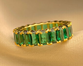 Stacking Emerald Eternity Ring, Gold Ring, Modern Emerald Ring, Emerald Eternity, Gift Idea, Promise Ring, Anniversary Gift, Gift For Her