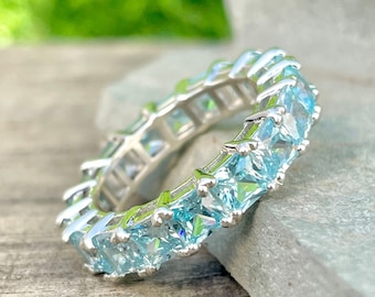 Blue Topaz Eternity Ring, Swiss Blue Topaz, Eternity Band, Birthstone Ring, Stacking Topaz Band, Gift Idea, Rings For Women, Gift for her