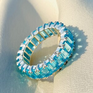 Blue Topaz Eternity Band, Minimalist Topaz Band, Stacking Topaz Ring, Eterntiy Ring, Swiss Blue Eterntiy Band, Promise Ring, Gift For Her
