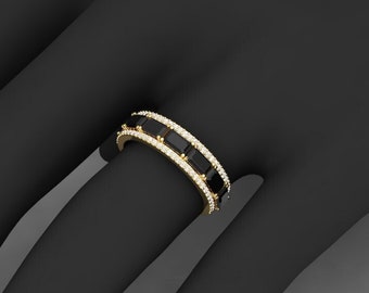 Dainty Black Diamond Eternity Band, Gold Ring, Modern Black Diamond Band, 14k Yellow Gold Promise Ring, Rings For Women