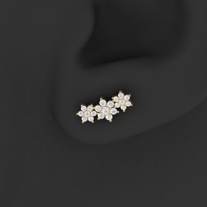 Diamond Studs, Diamond Ear Climber, Diamond Ear Crawler, Flower Diamond Earrings, Diamond Helix Earring, Earrings For Women, Gift for her