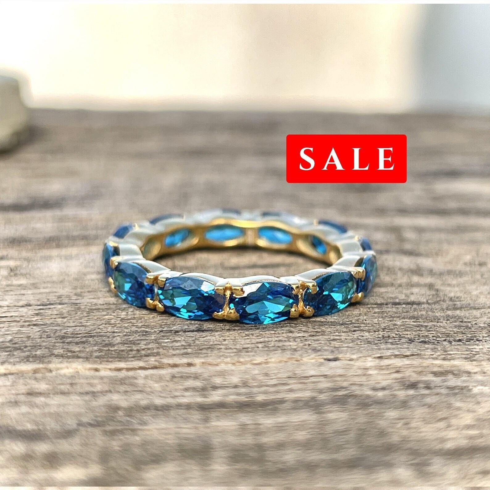 Stacking London Blue Topaz Eternity Dainty Ring Minimalist - Etsy