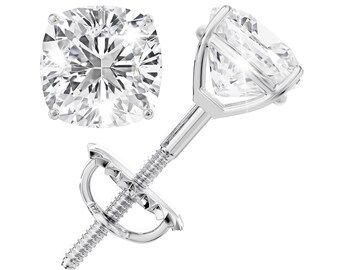 Cushion Moissanite Stud Earrings, 0.5ct-3ct D Color VVS1 Clarity 14K White Gold Plated 925 Sterling Silver Moissanite Earrings For Women
