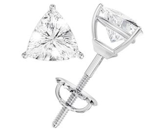 Trillion Moissanite Stud Earrings, 0.5ct-3ct D Color VVS1 Clarity 14K White Gold Plated 925 Sterling Silver Moissanite Earrings For Women