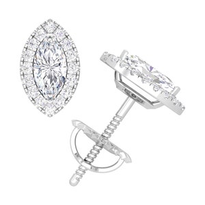 1CT Moissanite Marquise Cut Earrings, Halo Studs Earrings, D Color VVS1 Moissanite Earrings, Stud Earrings, Earrings For Women, Gift for Her