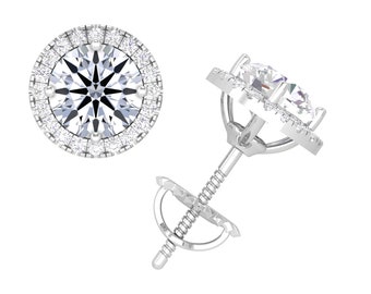 2CT Moissanite Halo Stud Earrings, 0.5ct-3ct D color VVS1 Clarity Diamond Moissanite, 925 Sterling Silver Moissanite Earrings For Women