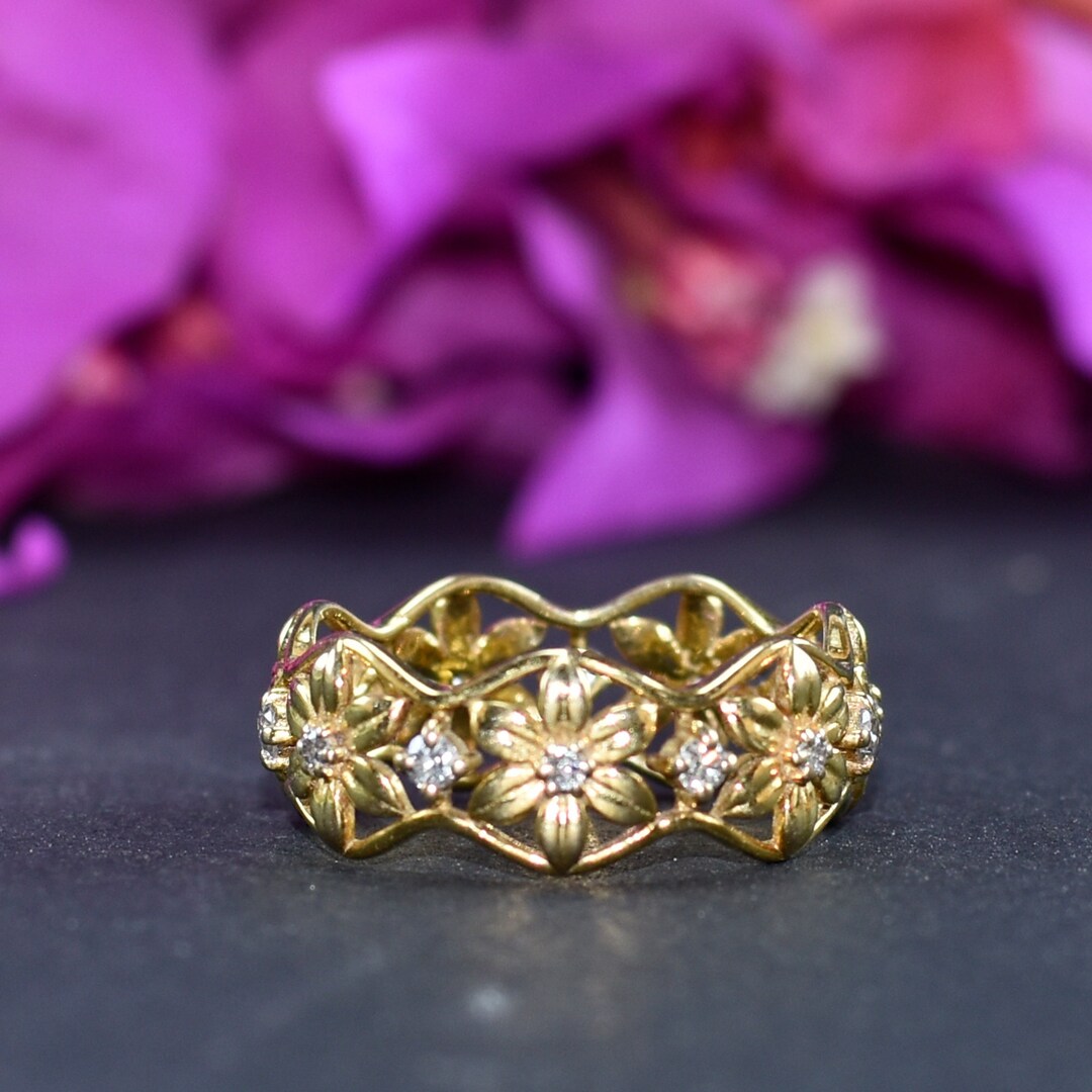 Flower Diamond Ring Flower Ring Unique Engagement Ring Etsy