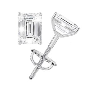 Emerald Moissanite Stud Earrings, 0.5ct-3ct D Color VVS1 Clarity, 14K White Gold Plated 925 Sterling Silver Moissanite Earrings For Women