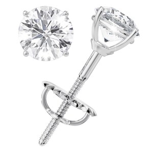Round Moissanite Stud Earrings, 0.5ct-3ct D color VVS1 Clarity Round Brilliant Cut Moissanite 14K White Gold Plated 925 Sterling Silver