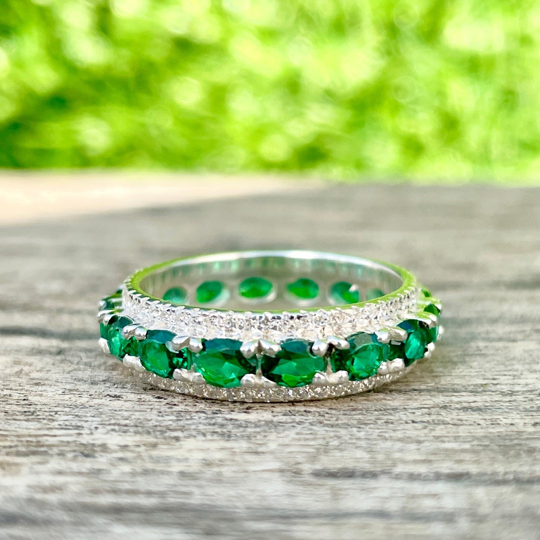 Dainty Emerald Eternity Ring, 14K Gold Ring, Stacking Emerald Band ...