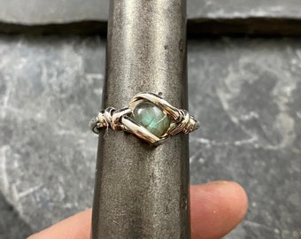 Handmade Recycled Sterling Silver Ring with Labradorite ~ Hawai'i Made Wire Wrap Ring ~ Custom sizing available