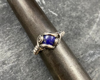 Handmade Recycled Sterling Silver Ring with Lapis Lazuli ~ Hawai'i Made Wire Wrap Ring ~ Custom sizing available