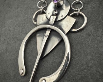Handmade Recycled Sterling Silver Necklace with Amethyst ~ Unique Bold Necklace Crafted by Hand in Hawaii