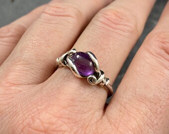 Handmade Recycled Sterling Silver Ring with Amethyst ~ Hawai'i Made Wire Wrap Ring ~ Custom sizing available