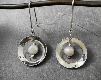 Handmade Recycled Sterling Silver & Freshwater Pearl Round Earrings ~ Custom Jewelry Made in Hawai'i