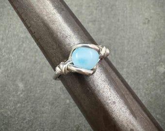 Handmade Recycled Sterling Silver Ring with Larimar ~ Hawai'i Made Wire Wrap Ring ~ Custom sizing available