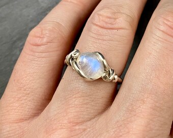 Handmade Recycled Sterling Silver Ring with Moonstone ~ Hawai'i Made Wire Wrap Ring ~ Custom sizing available