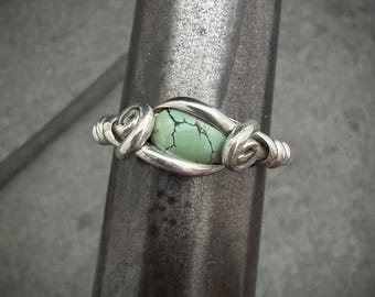 Handmade Recycled Sterling Silver Ring with Turquoise ~ Hawai'i Made Wire Wrap Ring ~ Custom sizing available