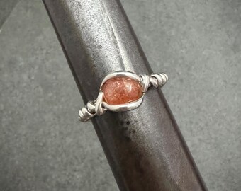 Handmade Recycled Sterling Silver Ring with Sunstone ~ Hawai'i Made Wire Wrap Ring ~ Custom sizing available