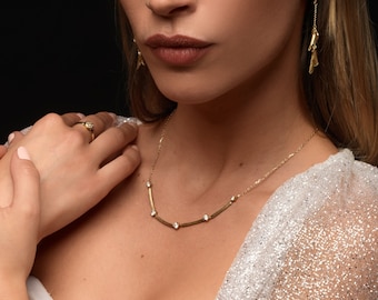Satin 18k gold necklace with 0.95 ct diamonds, diamond frosted gold necklace, diamond choker in 18k hand engraved gold, satin gold choker