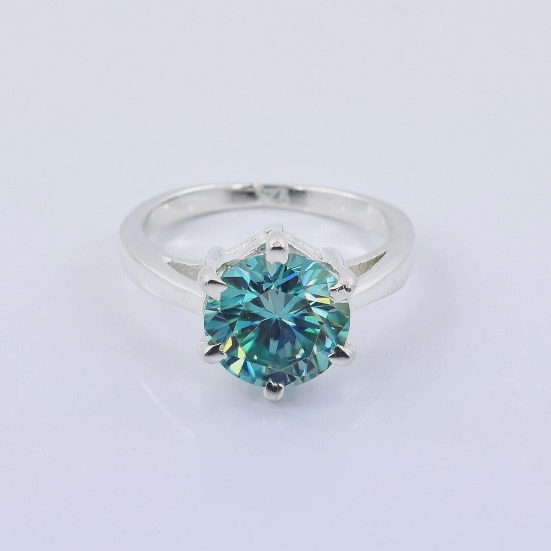 Certified 9 Carat Blue Lab Diamond Ring, Prong Setting 925 Sterling ...