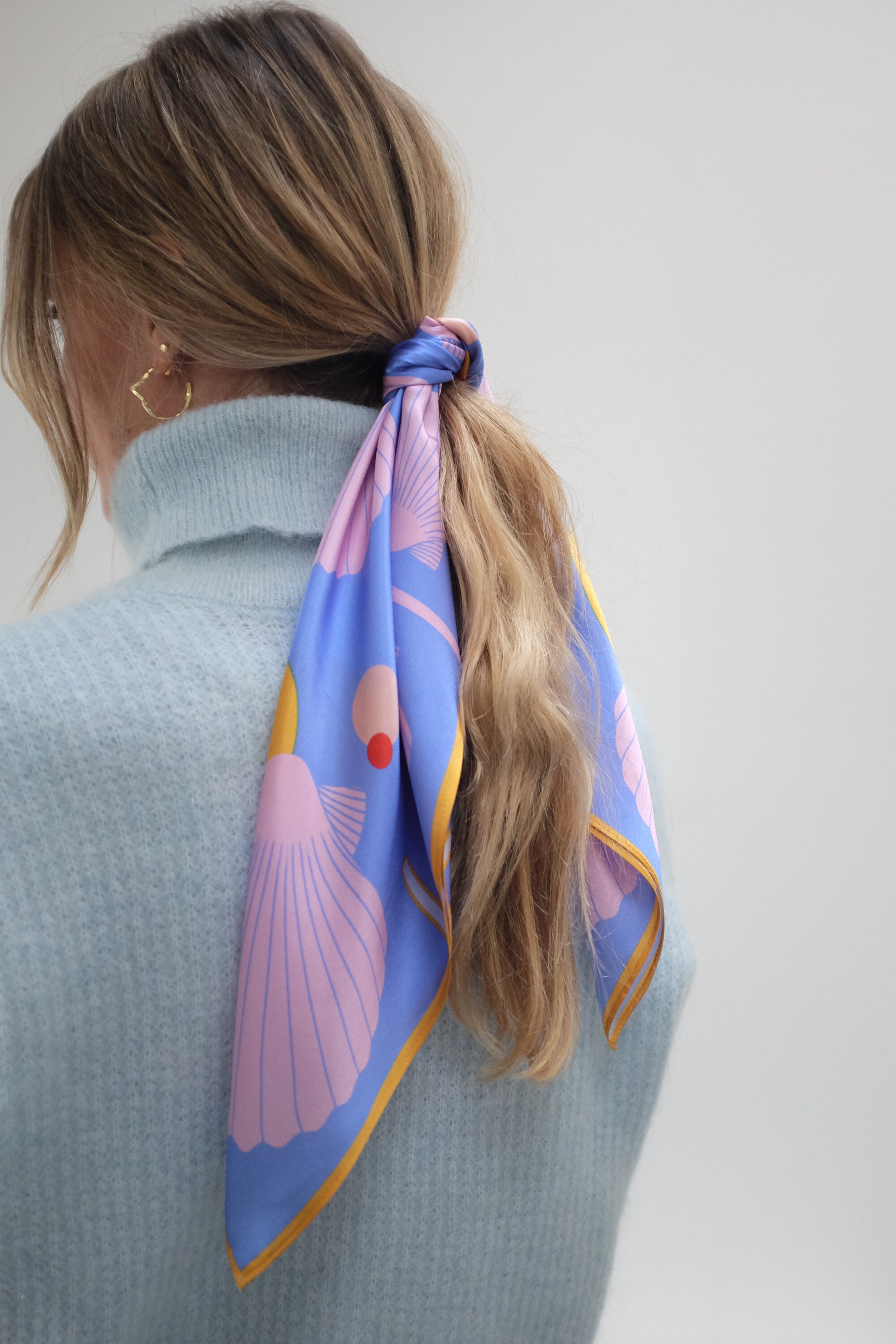 Hand Illustrated Silk Scarf, 'SEA SHELLS Blue and Pink', 100% Silk ...