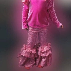 GLAM Pink sequin ruffle bell bottoms pants girls toddler