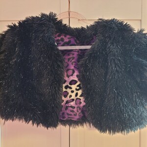 Black faux fur shrug silver metallic tinsel jacket