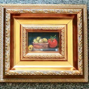 Olijven stilleven ingelijst aceo miniatuur olieverfschilderij