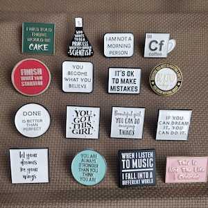 Positive Affirmations, Happy Slogan, Scientist, Cake Kindness and Music Large Pin or  Needle Minders Embroidery, Quilting and Cross Stitch.