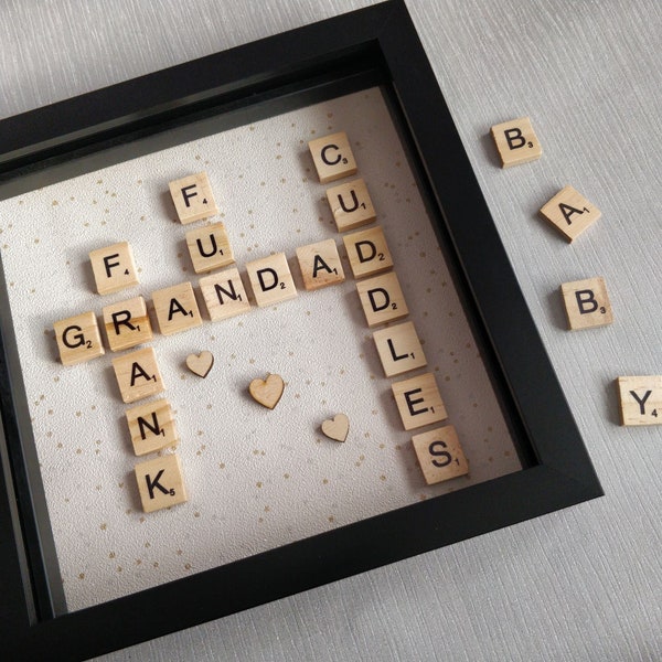 Personalised Family Scrabble Frame Christmas ,including Pets , Weddings , Birthdays ,Valentines and Anniverary