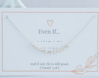 Collar con código Morse: joyería cristiana de plata de ley, "Aunque..."