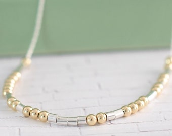 Collar personalizado con código Morse: plata de ley y chapado en oro