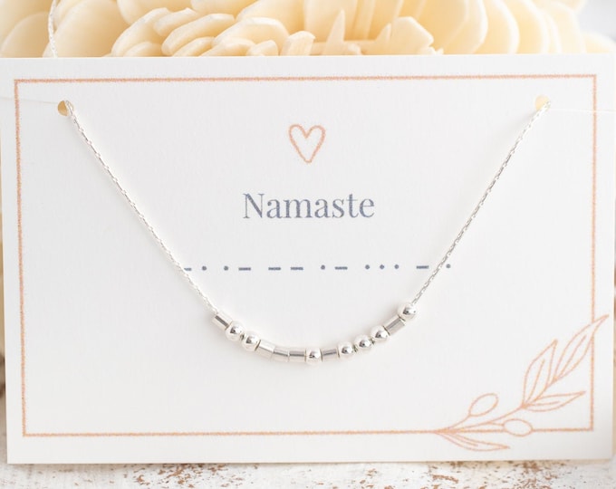 Collier Namaste Morse Code • Phrase de puissance • Mantra de yoga • Bijoux Yogi • Bijoux anti-stress • Collier de méditation • Message secret