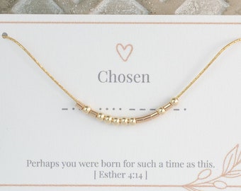 Auserwählte Morsecode Halskette • Schrift Schmuck • Christlicher Schmuck • Personalisierter Schmuck • Esther 4:14 • Vielleicht ist dies der Moment