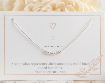Collar de código Morse con punto y coma • Conciencia del suicidio • Mensaje poderoso • Sobreviviente • Mi historia no ha terminado • Mensaje secreto • Amor propio