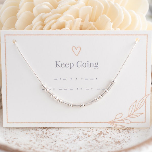Keep Going Morse Code Necklace • You Got This • Strong Woman Mantra • Motivational • Inspirational • Affirmation Jewelry • Sobriety Gift