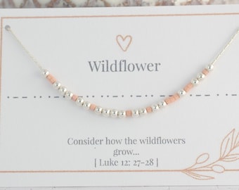 Collar de flores silvestres con código Morse: plata de ley con mensaje oculto y cuentas