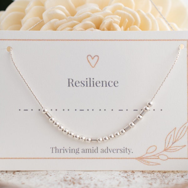 Resilience Morse Code Necklace • Strong Woman Necklace • Best Friend Gift • Fighter Gift • Sterling Silver or Gold Filled • Secret Message