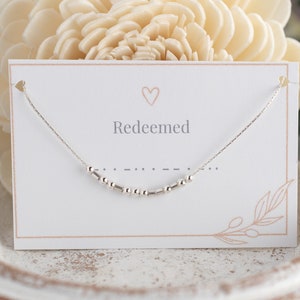 Redeemed Morse Code Necklace: Sterling Silver Faith Jewelry