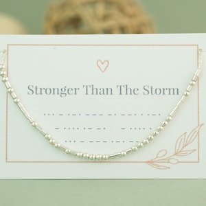 Stronger Than The Storm Morse Code Necklace • Recovery Gift • Inspiration Jewelry •  Warrior Gift • Motivational Gift • Encouragement