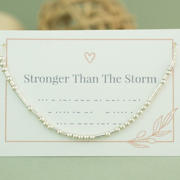 Stronger Than The Storm Morse Code Necklace • Recovery Gift • Inspiration Jewelry •  Warrior Gift • Motivational Gift • Encouragement