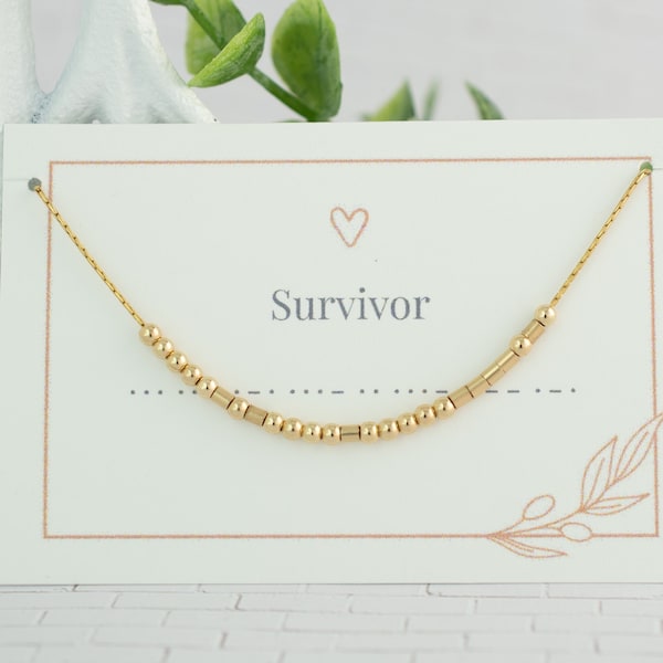 Survivor Morse Code Necklace • Symbolic Jewelry • Mental Health Gift • Secret Message • Cancer Awareness • Domestic Violence Survivor