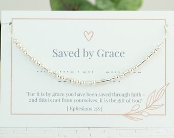 Saved By Grace Morse Code Halskette • Taufgeschenk • Schrift Schmuck • Christlicher Schmuck • Personalisierter Schmuck • Epheser 2: 8