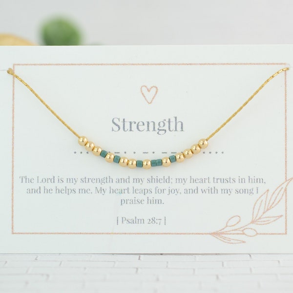 Strength Morse Code Necklace • Awareness Jewelry • The Lord Is My Strength • Personalized Jewelry • Psalm 28:7 • You Are Strong Necklace