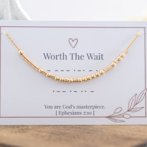 Morse Code Necklace: &quot;Worth The Wait&quot; Sterling Silver or Gold Filled
