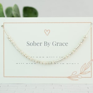 Sober By Grace Morse Code Necklace • NA AA OA Recovery Gift • Fighter Gift • Sobriety Gift • Secret Message • Recovery Affirmation