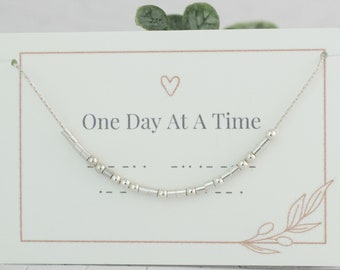 One Day At A Time Morse Code Necklace • NA AA OA Recovery Gift • Strong Woman Gift • Sobriety Gift • Secret Message • Recovery Affirmation