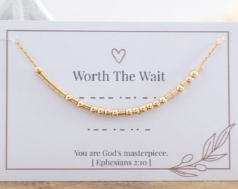 Worth The Wait Morse Code Necklace • Fertility Journey Gift • Infertility Gift • Ephesians 2:10 • Hidden Symbolic Message • IVF Necklace •